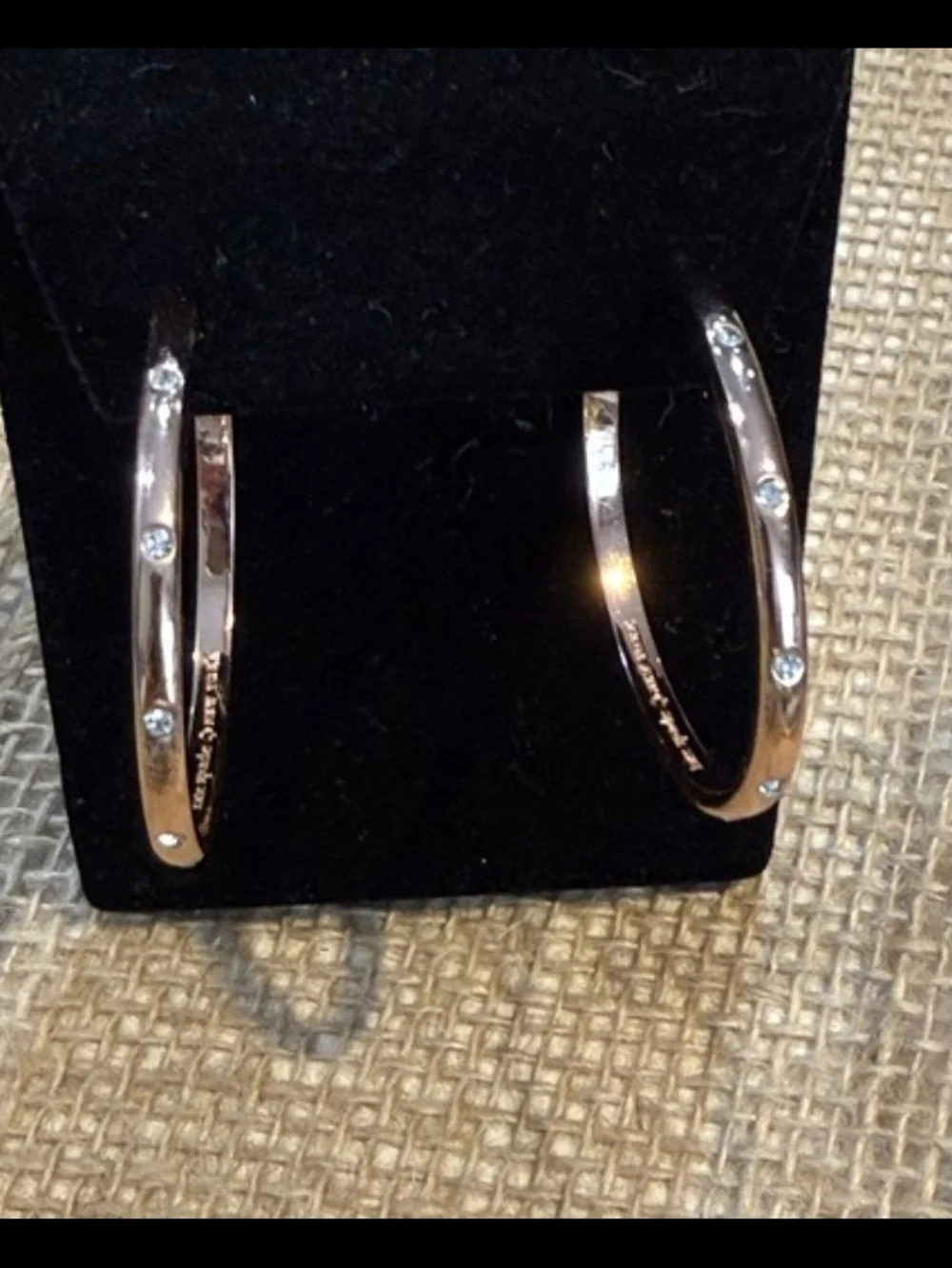 kate spade Rose Gold Hoop Earrings with Crystal Accents Size Medium 1 5